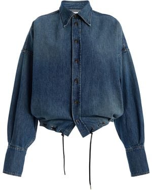 Brandon Maxwell The Leland Eyelet Denim Shirt - Blue