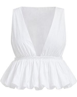Alaïa Peplum-Hem Cotton Top - White