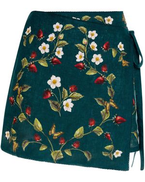 Agua Bendita Luna Linen Wrap Mini Skirt - Green