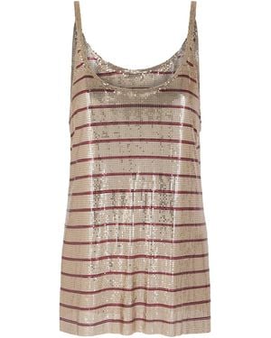 Rabanne Striped Metallic Mesh Tank Top - Brown