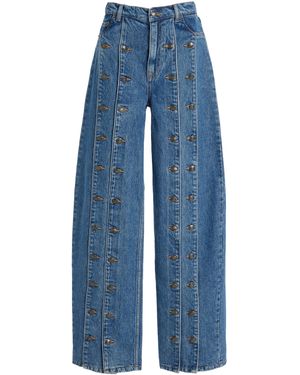 ROTATE BIRGER CHRISTENSEN Buttoned Rigid Mid-Rise Wide-Leg Jeans - Blue