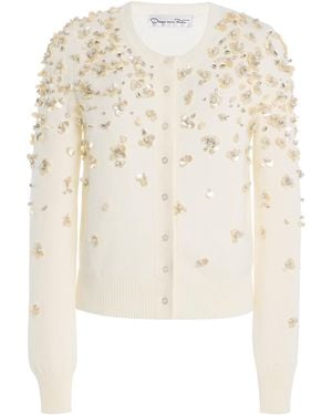 Oscar de la Renta Mother-Of-Pearl Embellished Wool Cardigan - Natural