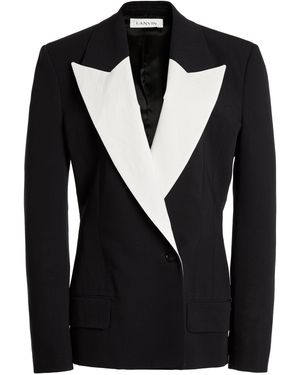 Lanvin Cross-Buttoned Structured Wool-Linen Jacket - Black