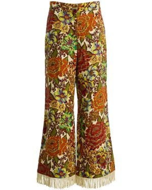 ALÉMAIS Lana Fringed Floral Linen Flared Trousers - Yellow