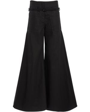 Courreges Belted Cotton Palazzo Trousers - Black