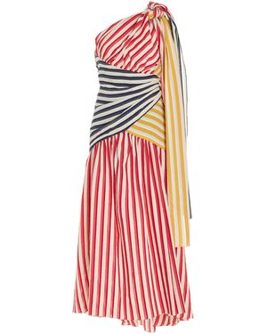 Rosie Assoulin Accordion Asymmetric Poplin Maxi Dress - White