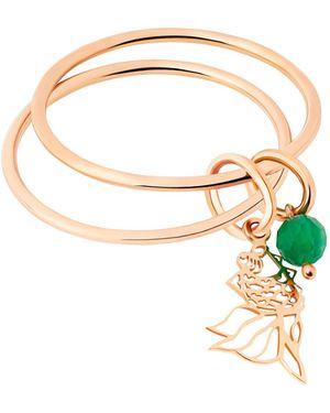 Ginette NY Agate Goldfish Double Circle Ring - Green