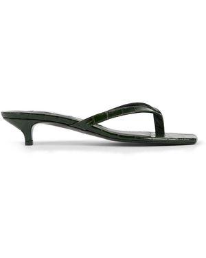 TOTEME Croc-Embossed Leather Flip-Flop Sandals - Black