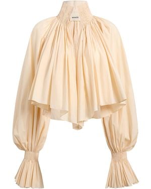 KHAITE Durer Pleated Cotton-Canvas Blouse - Natural