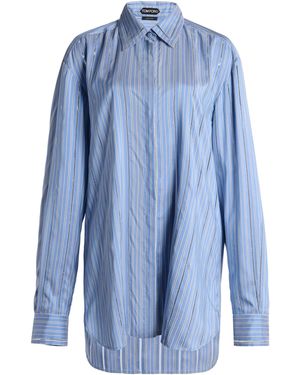 Tom Ford Striped Silk Elongated Relaxed-Fit Shirt - Blue