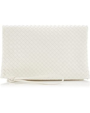 Bottega Veneta Trio Intrecciato Leather Clutch - White