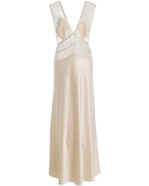 Sleeping with Jacques Exclusive Pascal Lace-Inset Silk Maxi Dress - White