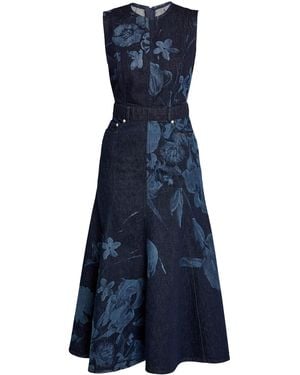 Erdem Embroidered Fluted Denim Midi Dress - Blue