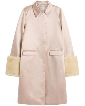 Posse Chester A-Line Fur-Trimmed Cotton-Silk Coat - Natural