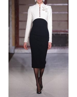 Sergio Hudson Mandarin Neck Wool Crepe Dress - Black
