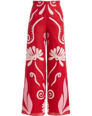 Cala De La Cruz Exclusive Toya Linen Wide-Leg Trousers - Red