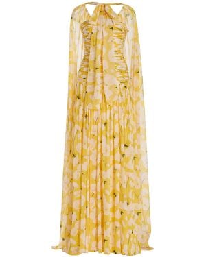 Carolina Herrera Cape-Detailed Silk Gown - Yellow