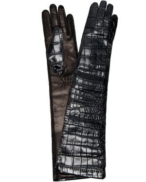 Miu Miu Croc-Embossed Leather Gloves - Black