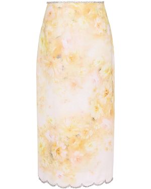 Zimmermann Crush Scalloped Linen Midi Skirt - Natural