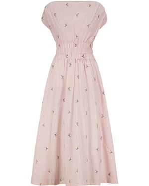Lela Rose Embroidered Striped Cotton Midi Dress - Pink