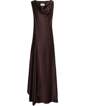 Brandon Maxwell Wynn Draped Stretch-Silk Charmeuse Maxi Dress - Brown
