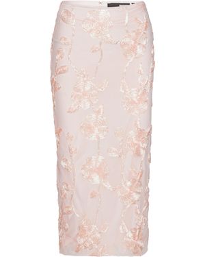 ROTATE BIRGER CHRISTENSEN Floral-Appliquéd Mesh Midi Skirt - Pink