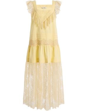 Sea Hilda Pleated Lace Midi Dress - Yellow