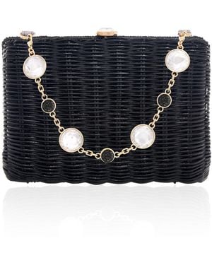 Judith Leiber Hailey Stone-Embellished Rattan Clutch - Black
