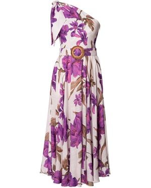 Lena Hoschek Giardino Cotton One-Shoulder A-Line Midi Dress With Waistbelt - Purple