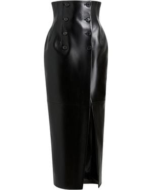 KHAITE Luiza Highrise Plonge Leather Skirt - Black
