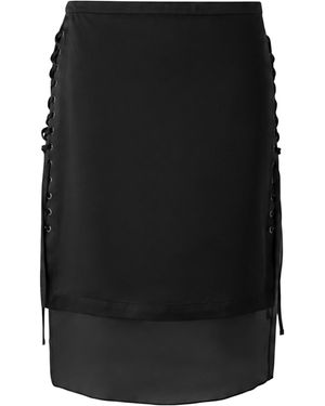 Kate Hundley Exclusive Overlay Lace-Up Silk Midi Skirt - Black