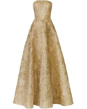 Naeem Khan Metallic Raffia Bustier Strapless Gown - Natural