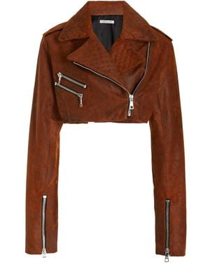LAQUAN SMITH Cropped Leather Moto Jacket - Brown