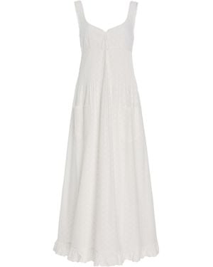 Mirror Palais Pintuck Eyelet Cotton Maxi Dress - White
