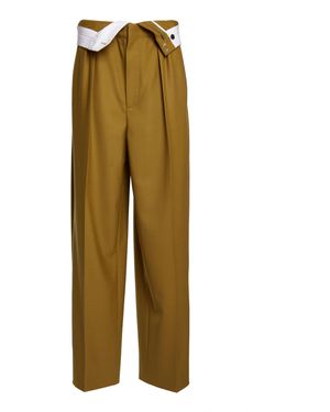 Victoria Beckham Double-Waistband Wool Wide-Leg Trousers - Green