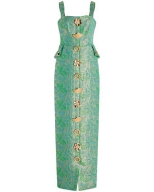 Harbison Quanta Buttn-Detailed Brocade Gown - Green