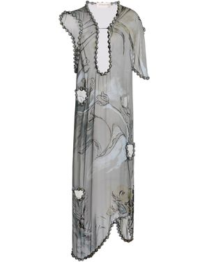 Victoria Beckham Asymmetrical Bubble-Trim Midi Dress - Grey