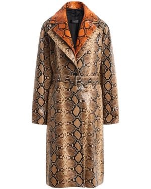 LAQUAN SMITH Double-Collar Snake-Print Leather Trench Coat - Brown