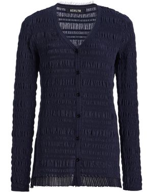 Ashlyn Smocked Cotton-Blend Cardigan - Blue