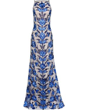 Naeem Khan Embroidered Organza Halter Gown - Blue
