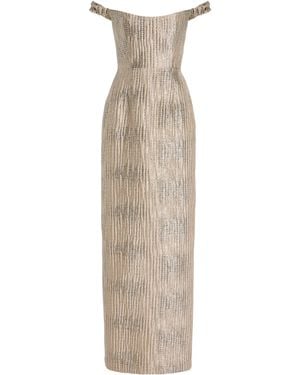 Markarian Yolanda Off-The-Shoulder Brocade Gown - Natural