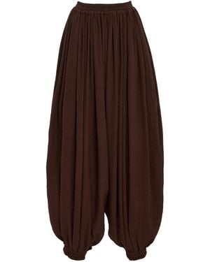 Michael Kors Sarouel Relaxed Silk Seersucker Wide-Leg Trousers - Brown