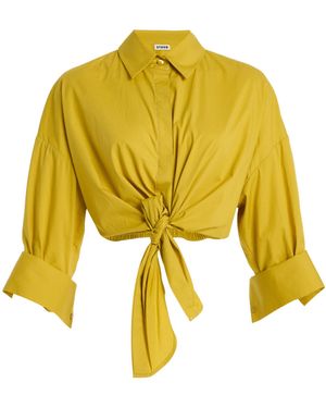 STAUD Lisa Cropped Cotton Tie-front Shirt - Yellow