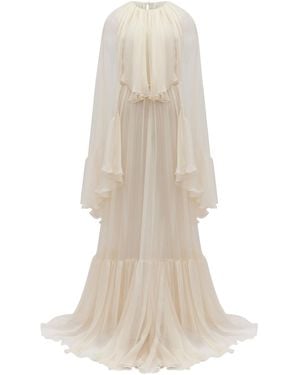 Harithand Pieris Silk-Georgette Capelet Gown - Natural