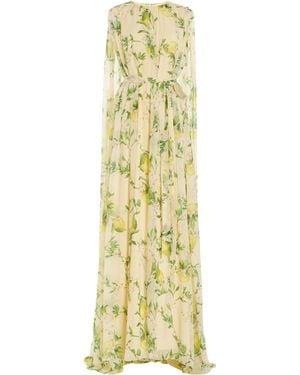 Monique Lhuillier Floral Printed Chiffon Silk Sheath Gown - Yellow