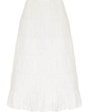 Moré Noir Venetia Ruched Cotton-Silk Voile Midi Skirt - White