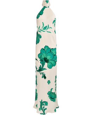 Francesca Miranda Exclusive Hera Printed Silk Halter Gown - Green