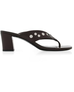 STAUD Nova Studded Leather Thong Sandals - Black