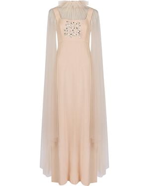 Ola by Ohaila Khan Embellished Crepe-Tulle Gown - Natural