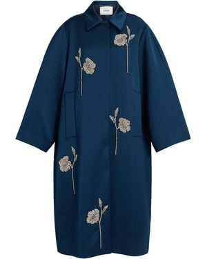 Erdem Embroidered Heavy Satin Coat - Blue
